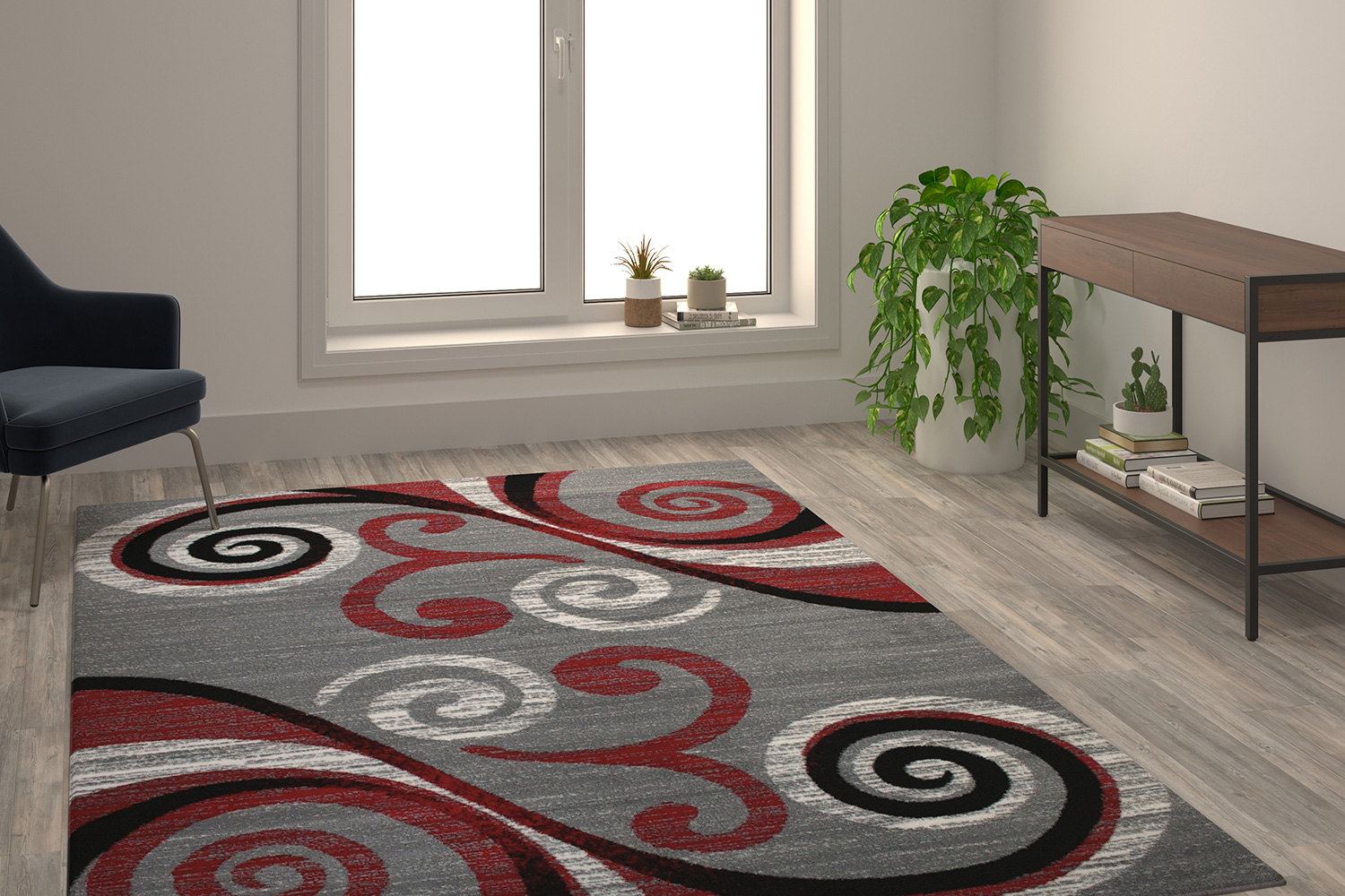 BLNK Valli Collection Abstract Olefin Area Rug with Jute Backing