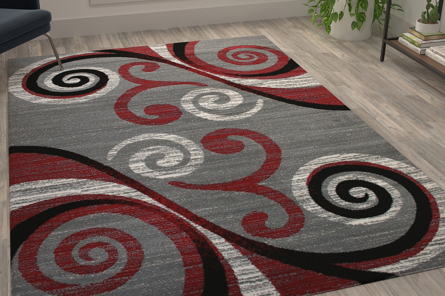 BLNK Valli Collection Abstract Olefin Area Rug with Jute Backing - Red, 6'W x 9'L