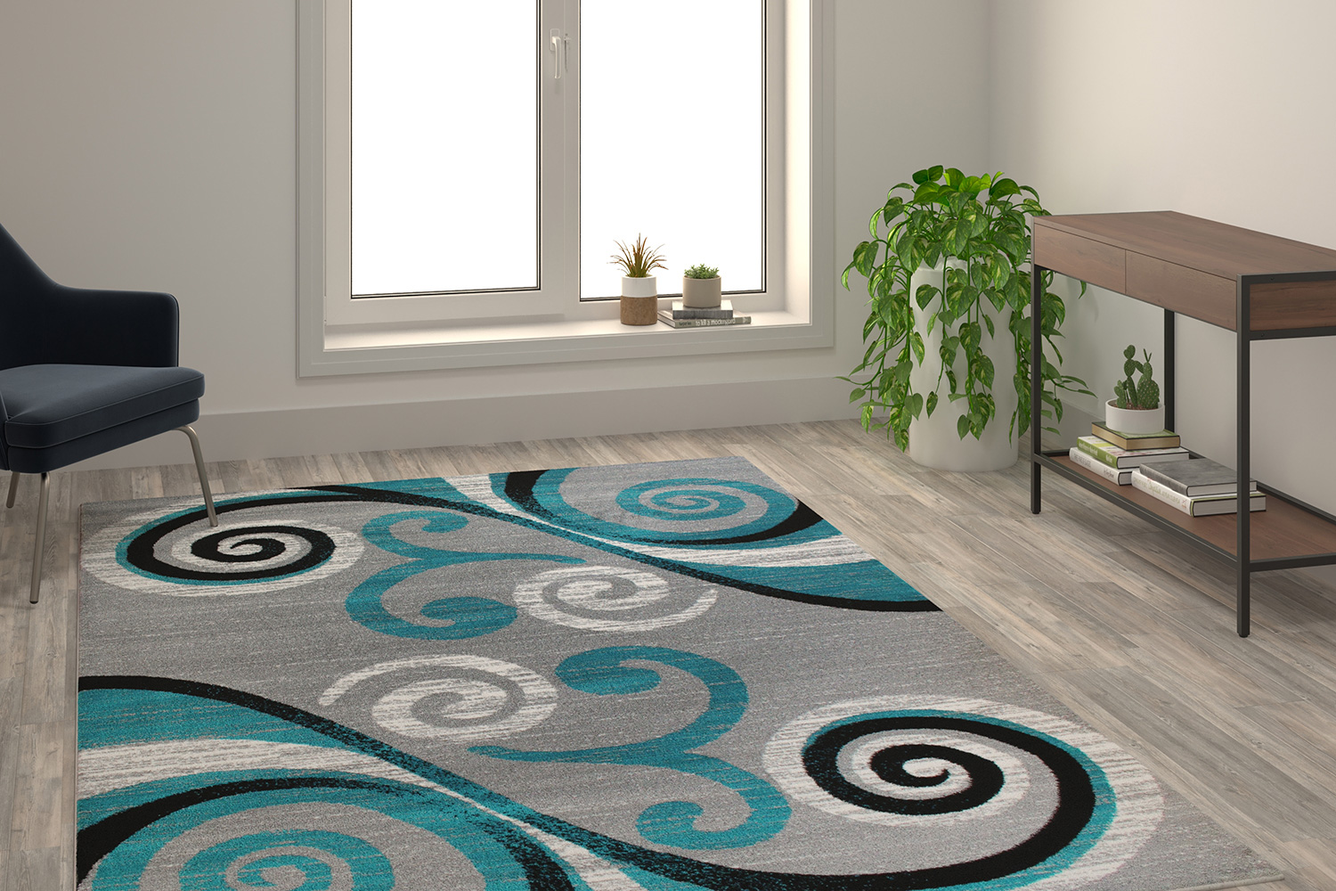 BLNK - Valli Collection Abstract Olefin Area Rug with Jute Backing