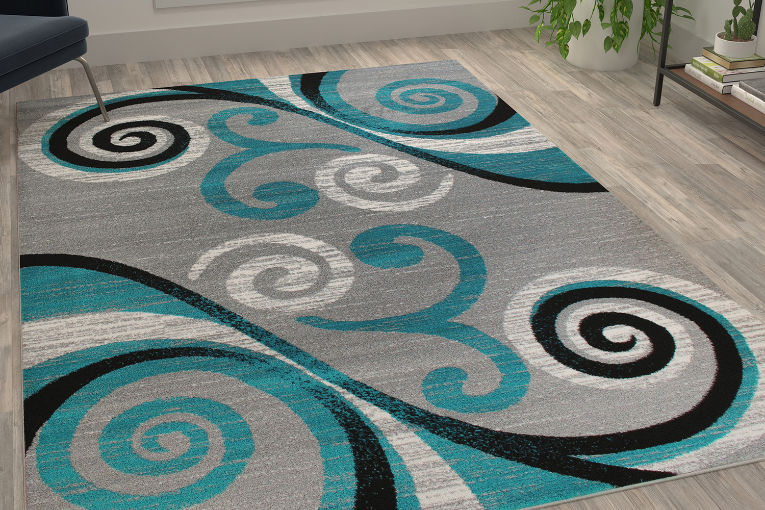 BLNK Valli Collection Abstract Olefin Area Rug with Jute Backing - Turquoise, 6'W x 9'L