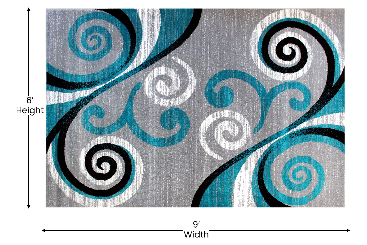 BLNK Valli Collection Abstract Olefin Area Rug with Jute Backing - Turquoise, 6'W x 9'L