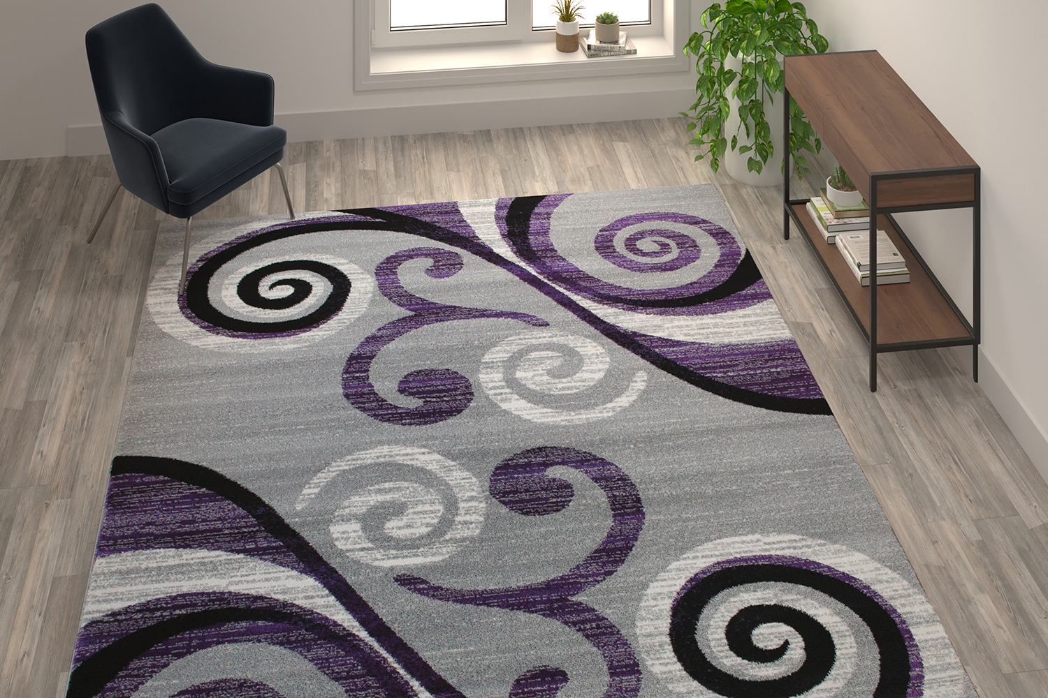 BLNK - Valli Collection Abstract Olefin Area Rug with Jute Backing