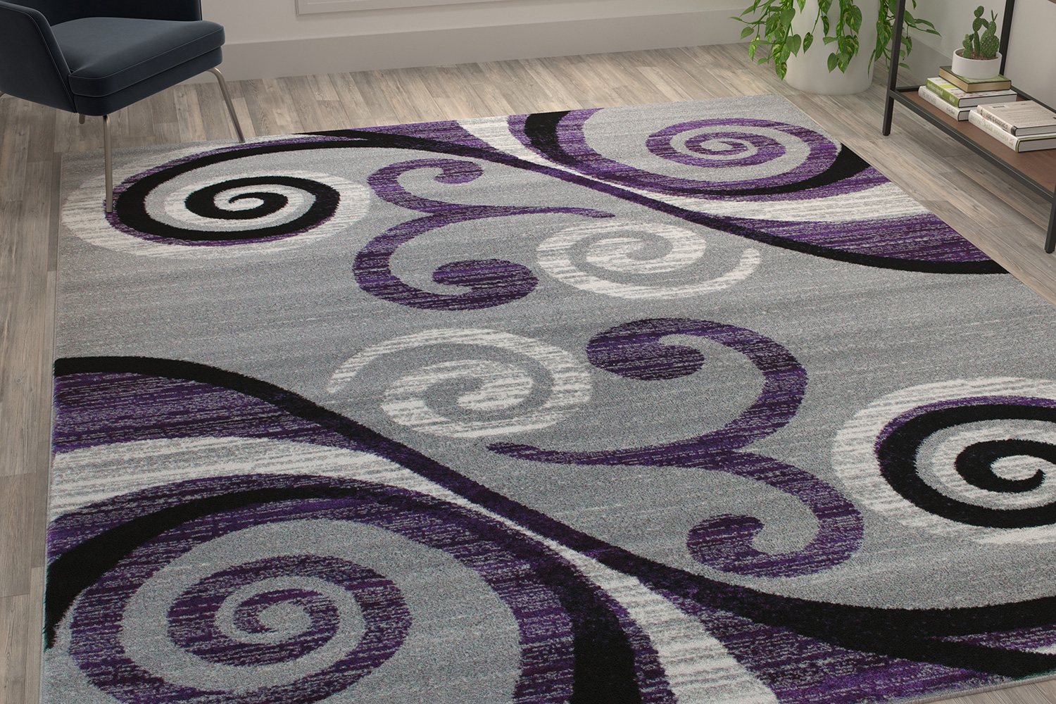 BLNK Valli Collection Abstract Olefin Area Rug with Jute Backing - Purple, 8'W x 10'L