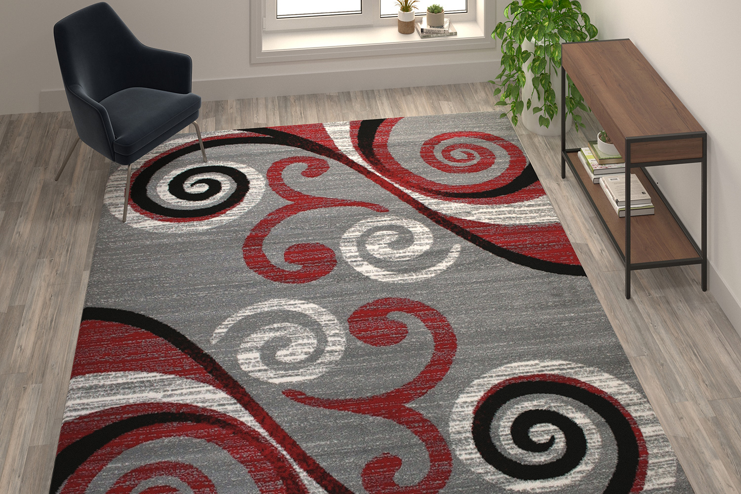 BLNK Valli Collection Abstract Olefin Area Rug with Jute Backing