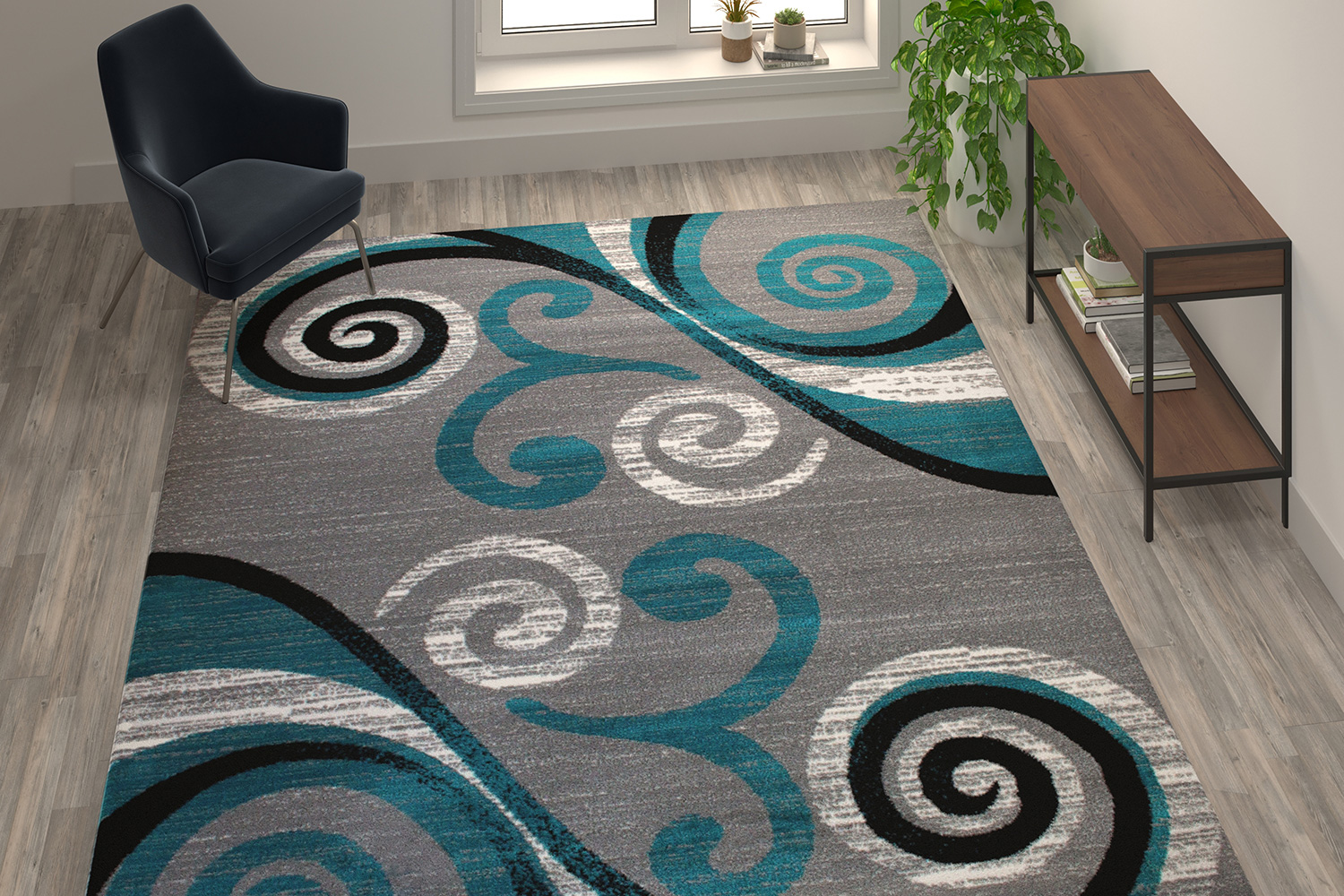 BLNK - Valli Collection Abstract Olefin Area Rug with Jute Backing