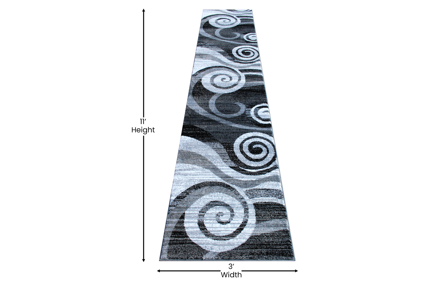 BLNK Cirrus Collection Olefin Swirl Patterned Area Rug with Jute Backing - Gray, 2'W x 11'L