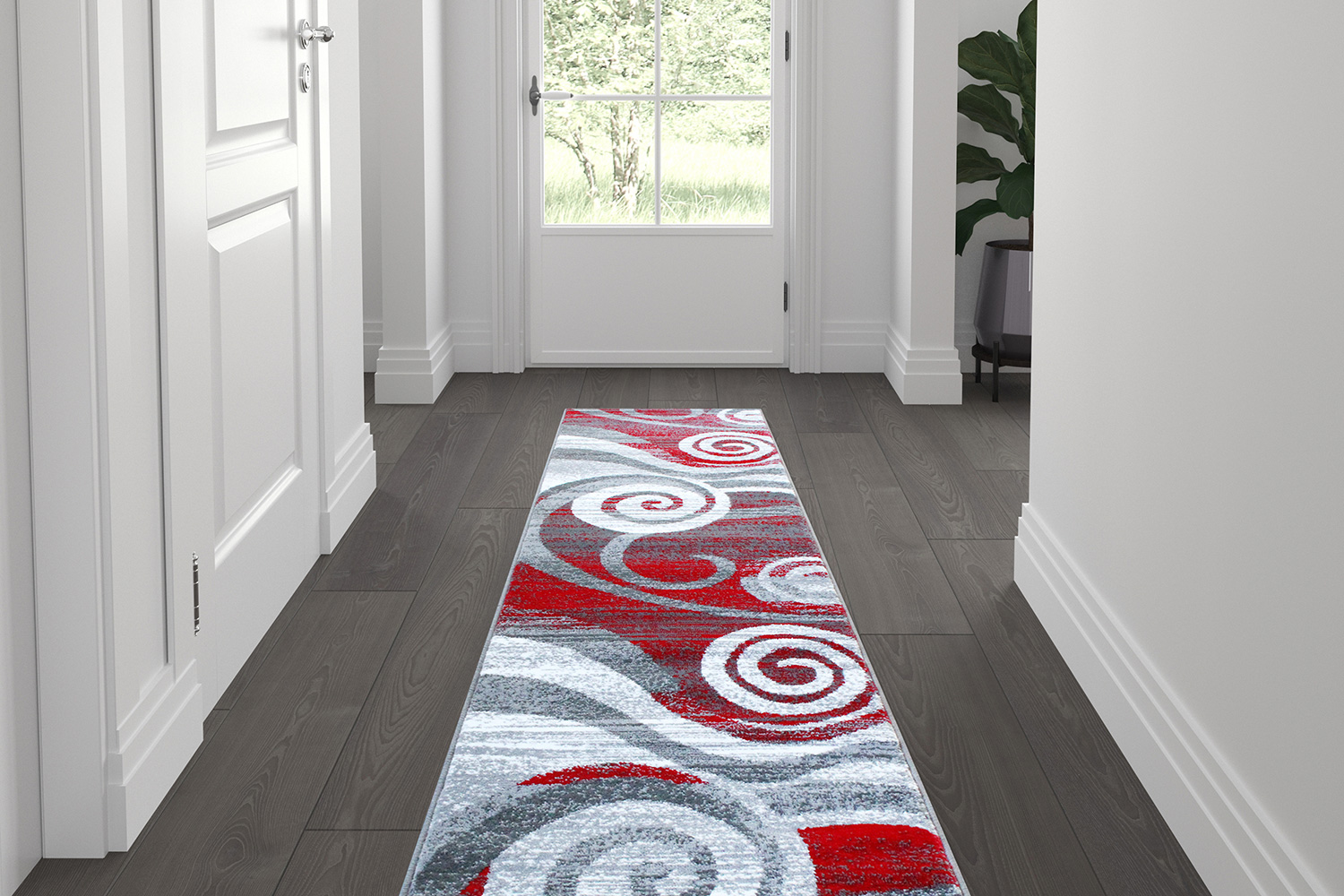 BLNK Cirrus Collection Olefin Swirl Patterned Area Rug with Jute Backing