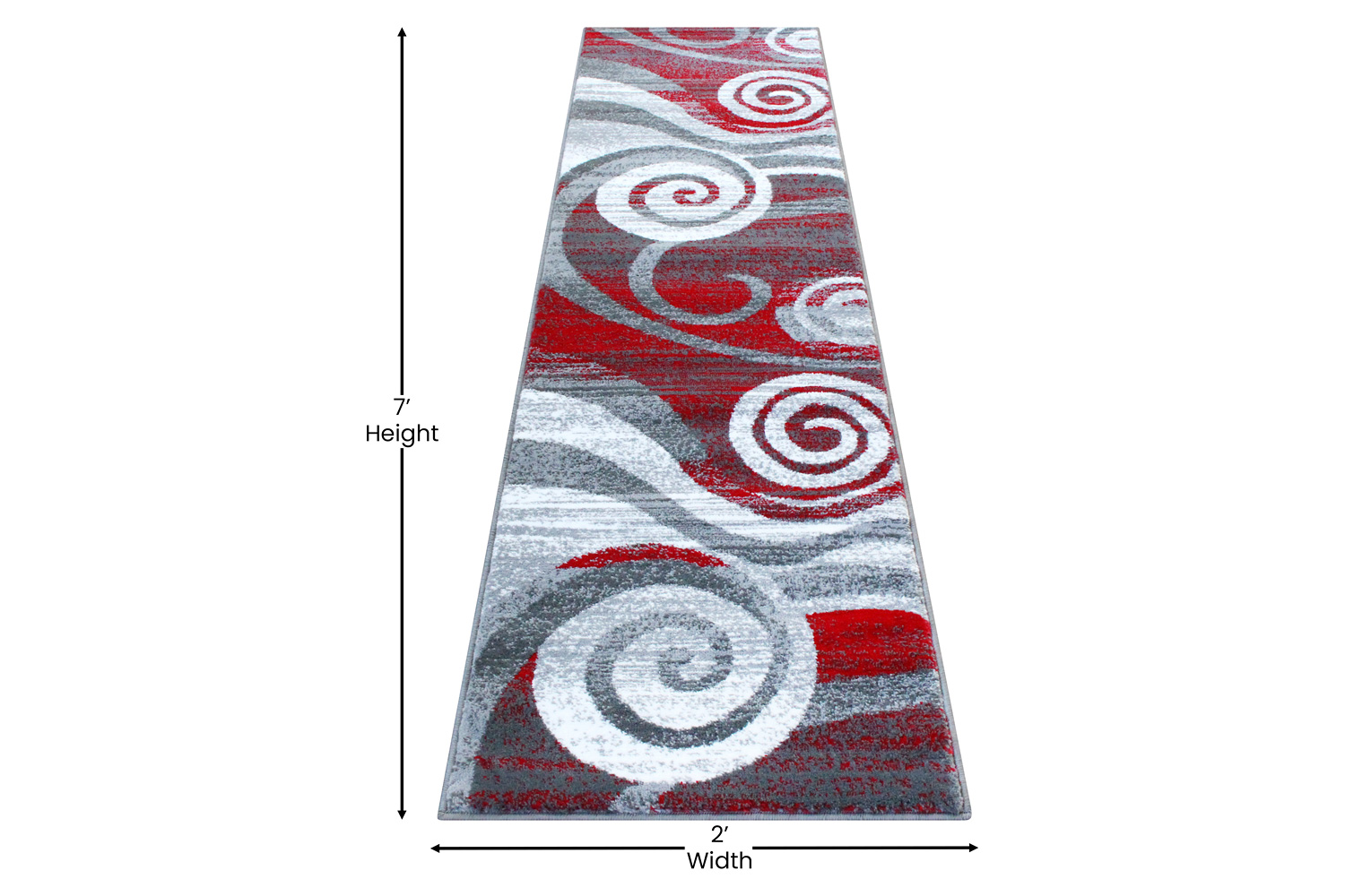 BLNK Cirrus Collection Olefin Swirl Patterned Area Rug with Jute Backing - Red, 2'W x 7'L