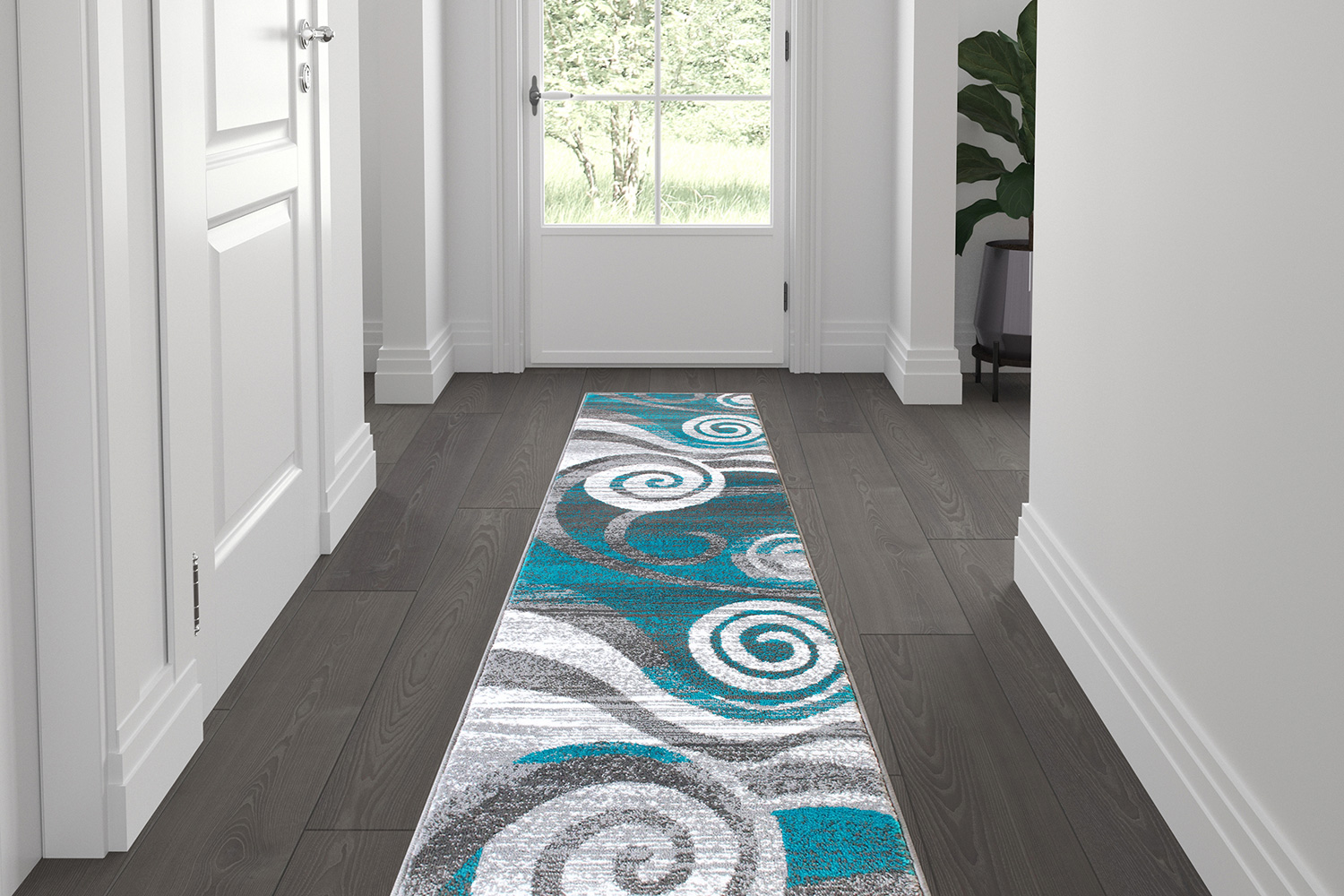 BLNK Cirrus Collection Olefin Swirl Patterned Area Rug with Jute Backing