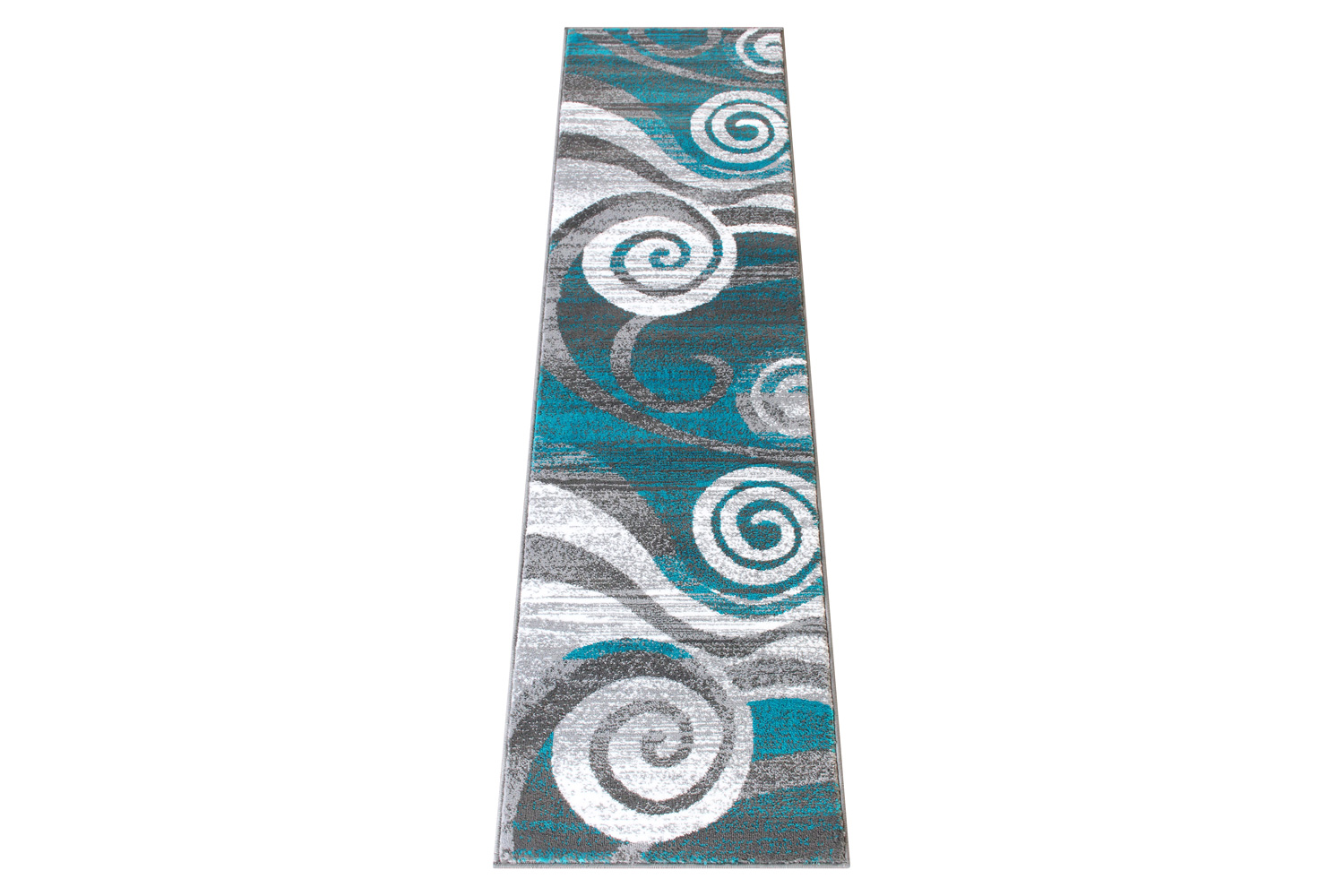 BLNK Cirrus Collection Olefin Swirl Patterned Area Rug with Jute Backing - Turquoise, 2'W x 7'L