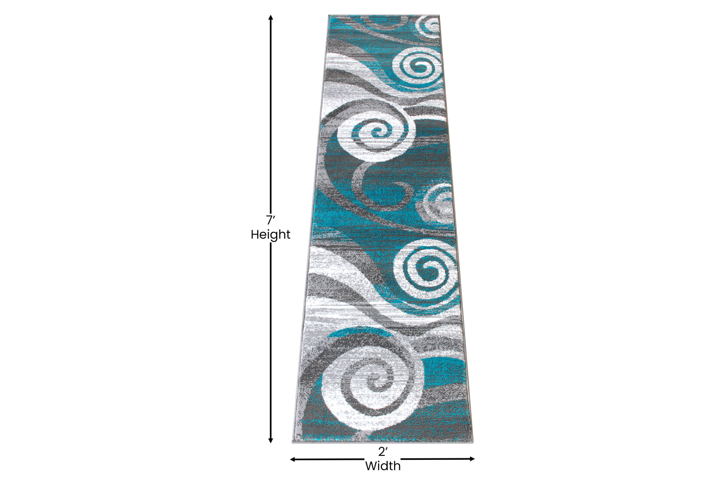 BLNK Cirrus Collection Olefin Swirl Patterned Area Rug with Jute Backing - Turquoise, 2'W x 7'L