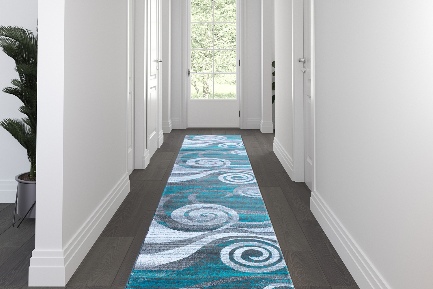 BLNK Cirrus Collection Olefin Swirl Patterned Area Rug with Jute Backing