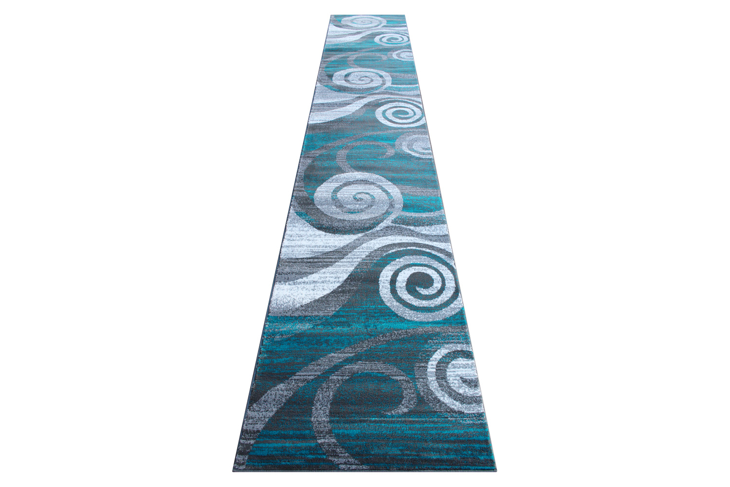 BLNK Cirrus Collection Olefin Swirl Patterned Area Rug with Jute Backing - Turquoise, 3'W x 16'L