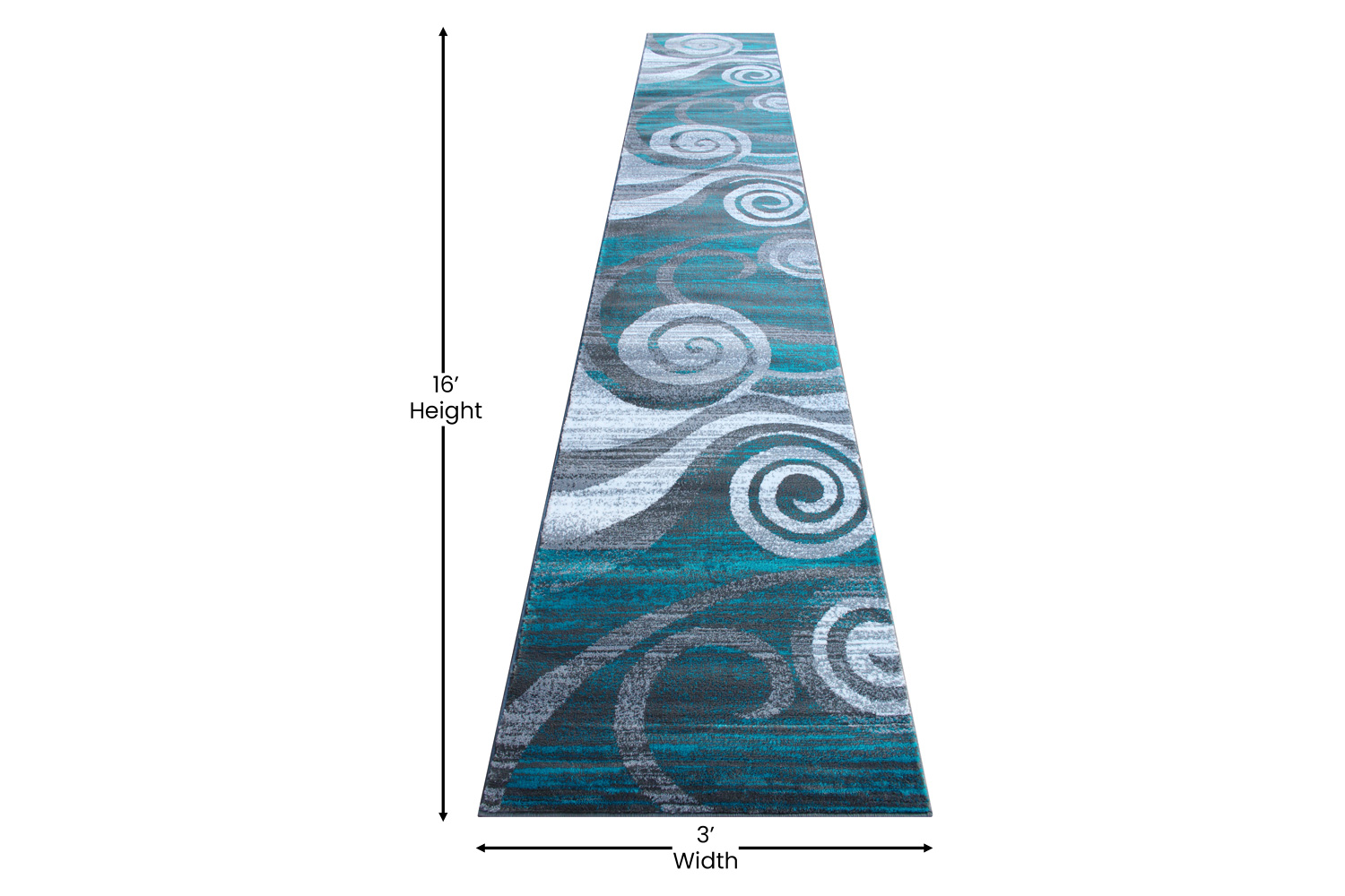 BLNK Cirrus Collection Olefin Swirl Patterned Area Rug with Jute Backing - Turquoise, 3'W x 16'L