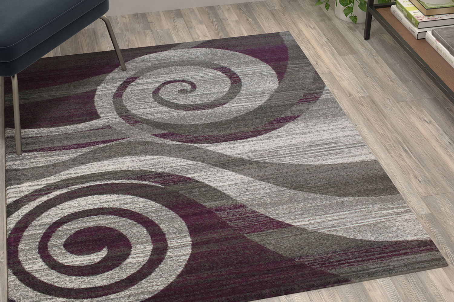 BLNK Cirrus Collection Olefin Swirl Patterned Area Rug with Jute Backing