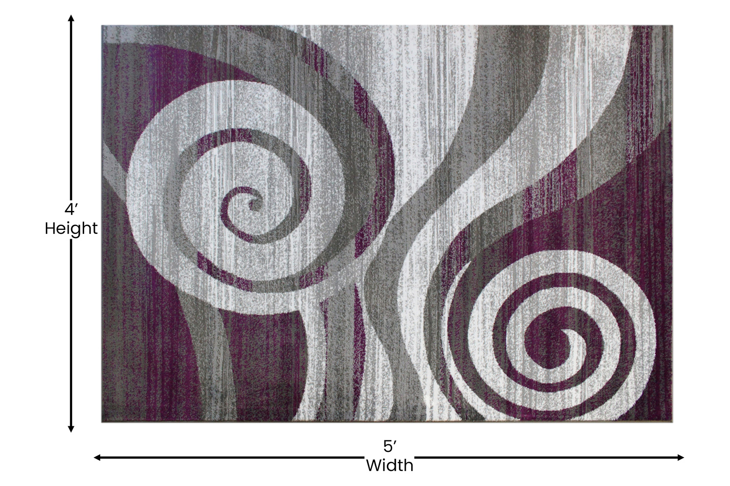 BLNK Cirrus Collection Olefin Swirl Patterned Area Rug with Jute Backing - Purple, 4'W x 5'L