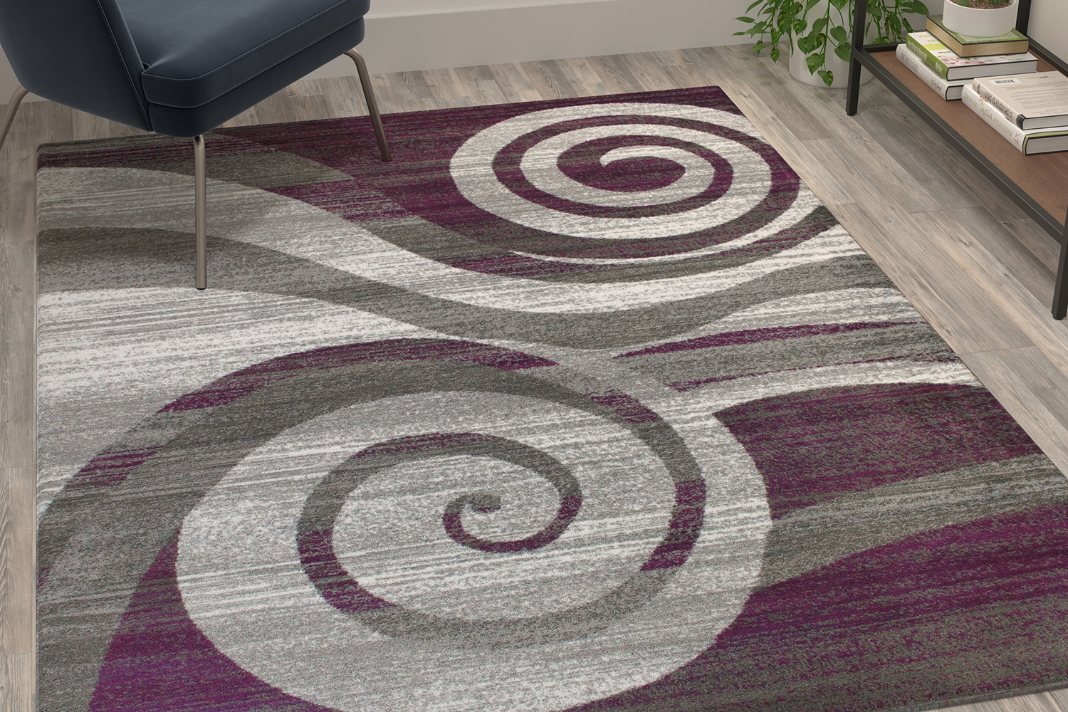 BLNK Cirrus Collection Olefin Swirl Patterned Area Rug with Jute Backing