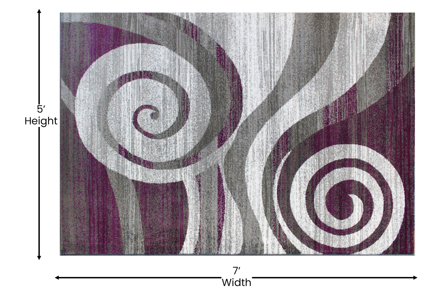 BLNK Cirrus Collection Olefin Swirl Patterned Area Rug with Jute Backing - Purple, 5'W x 7'L