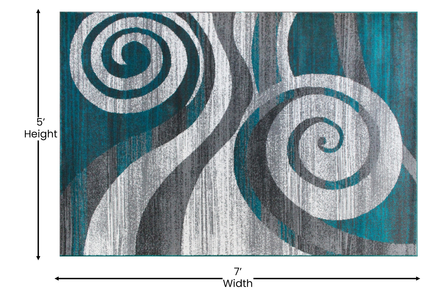 BLNK Cirrus Collection Olefin Swirl Patterned Area Rug with Jute Backing - Turquoise, 5'W x 7'L