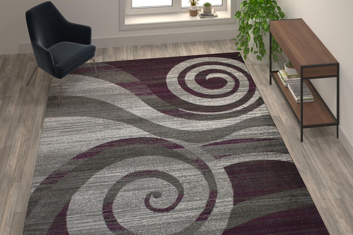 BLNK Cirrus Collection Olefin Swirl Patterned Area Rug with Jute Backing