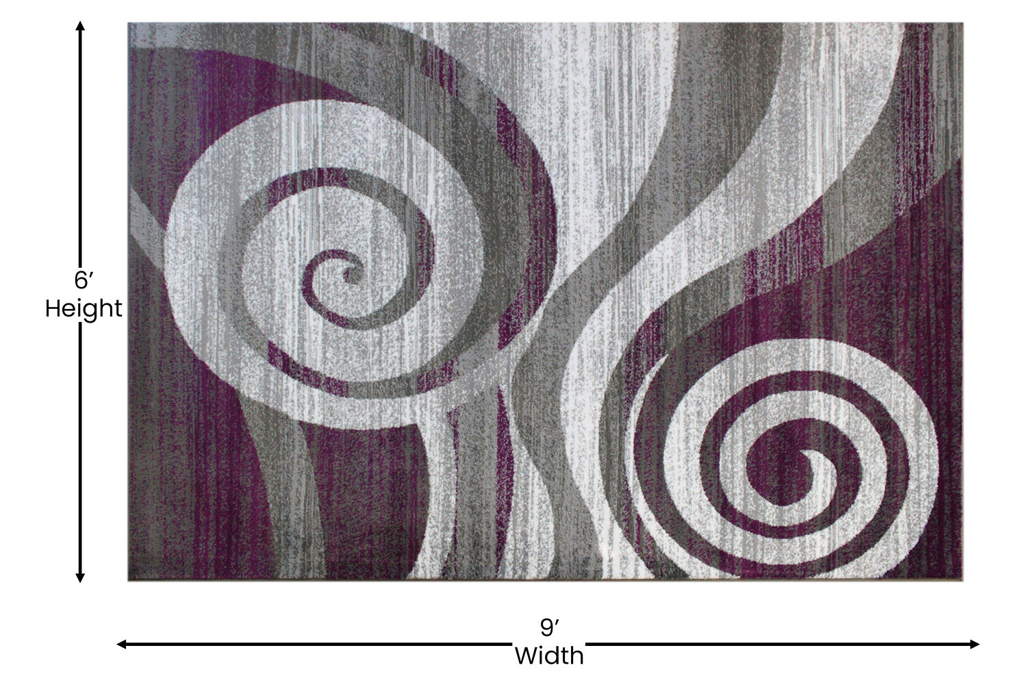 BLNK Cirrus Collection Olefin Swirl Patterned Area Rug with Jute Backing - Purple, 6'W x 9'L