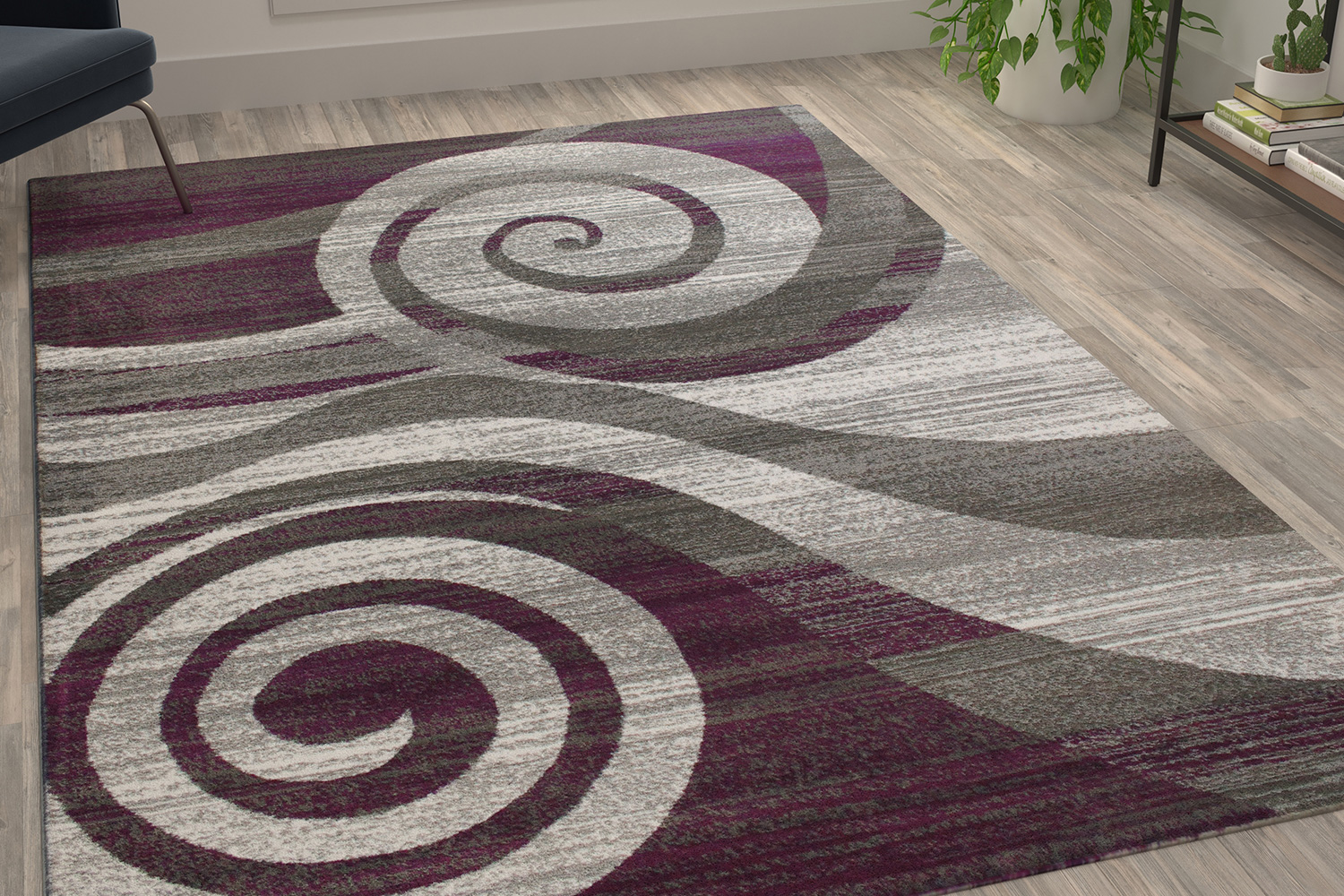 BLNK Cirrus Collection Olefin Swirl Patterned Area Rug with Jute Backing