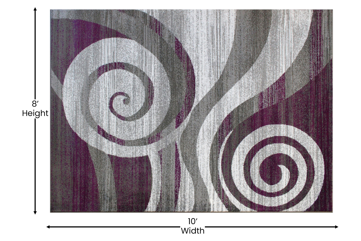 BLNK Cirrus Collection Olefin Swirl Patterned Area Rug with Jute Backing - Purple, 8'W x 10'L