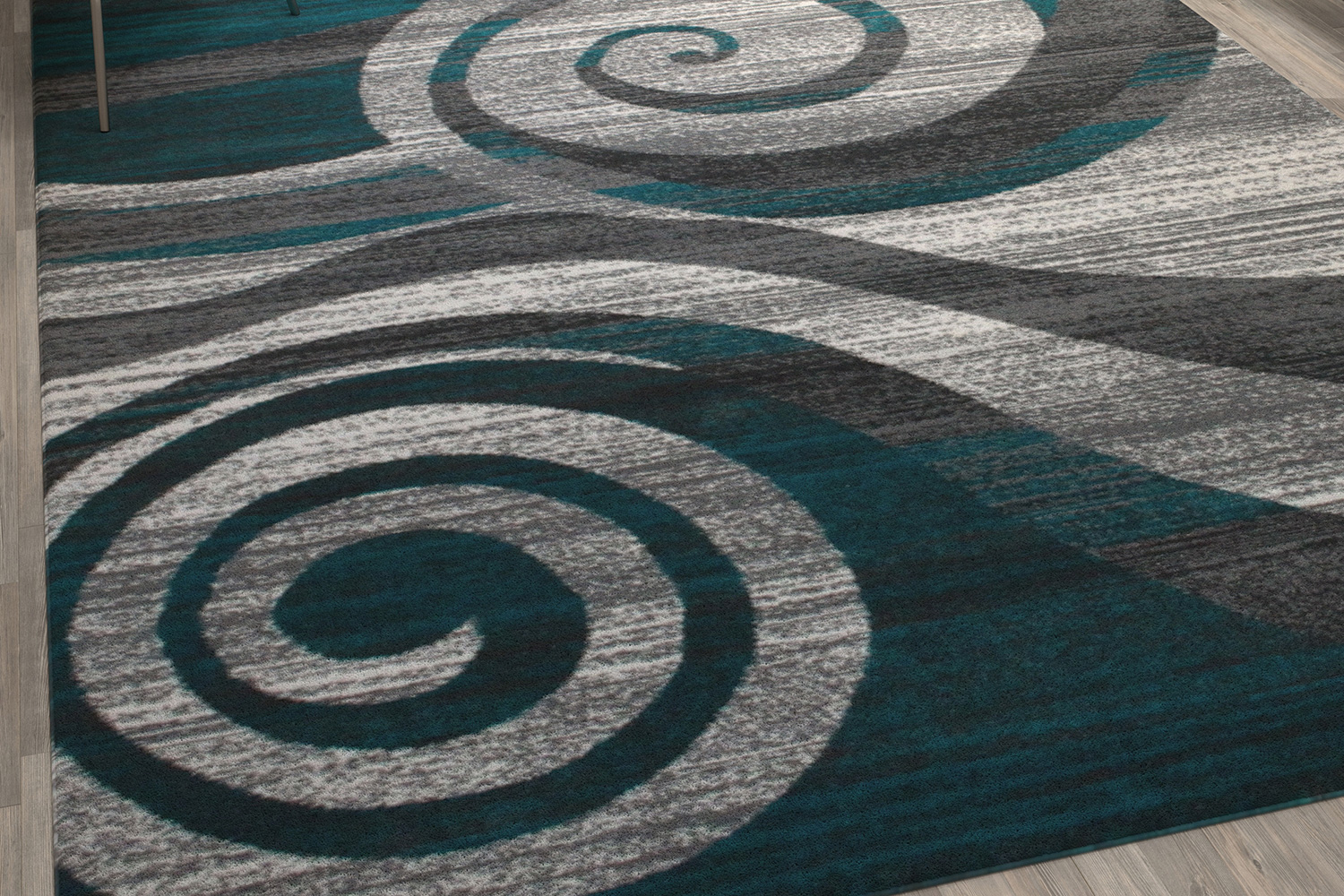 BLNK Cirrus Collection Olefin Swirl Patterned Area Rug with Jute Backing - Turquoise, 8'W x 10'L