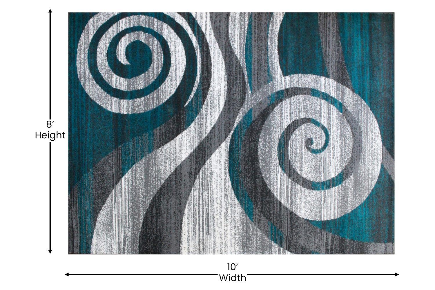 BLNK Cirrus Collection Olefin Swirl Patterned Area Rug with Jute Backing - Turquoise, 8'W x 10'L