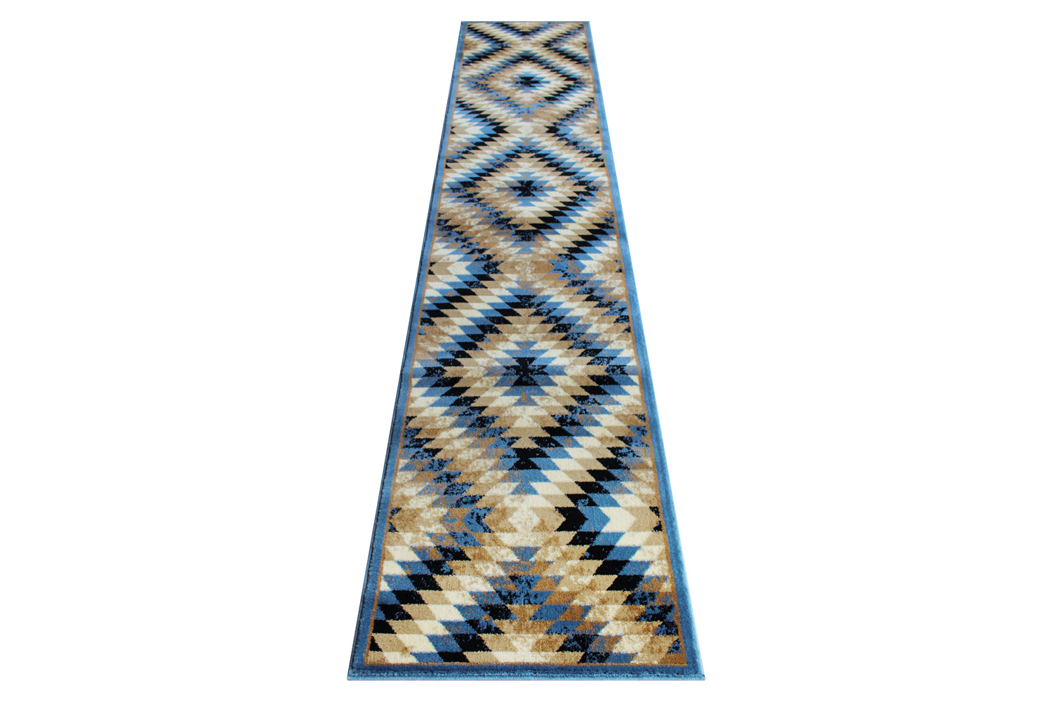 BLNK Teagan Collection Southwestern Style Olefin Area Rug with Jute Backing - Blue, 2'W x 11'L