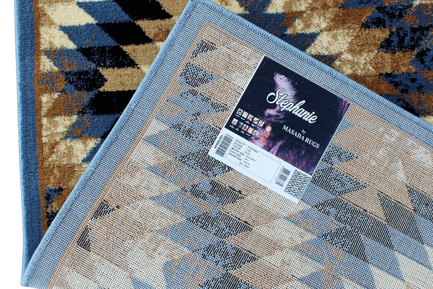 BLNK Teagan Collection Southwestern Style Olefin Area Rug with Jute Backing - Blue, 2'W x 11'L