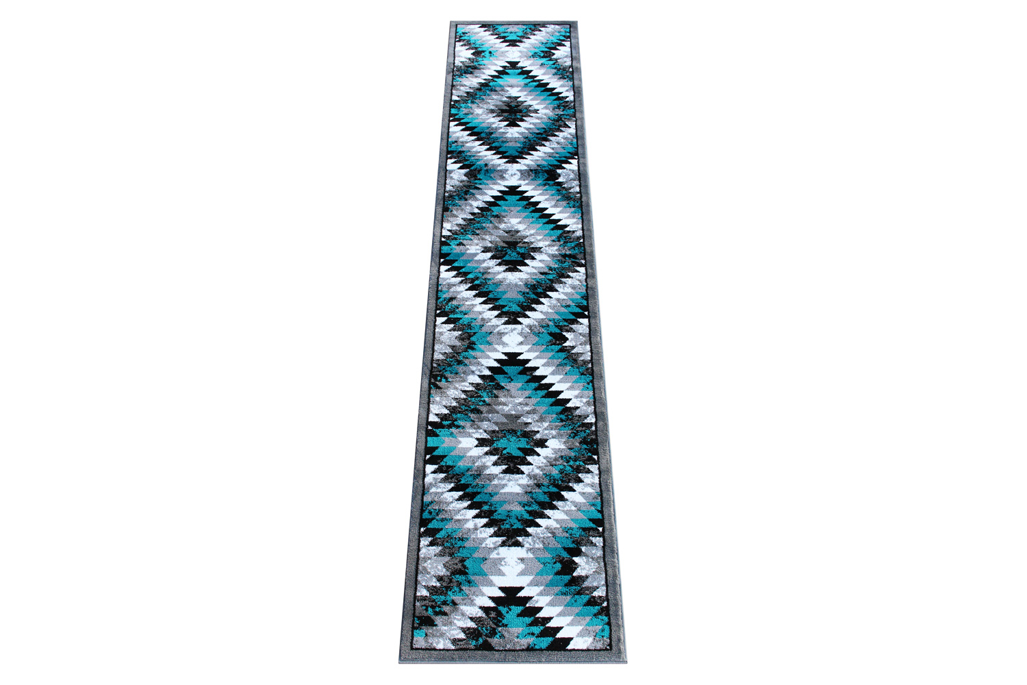 BLNK Teagan Collection Southwestern Style Olefin Area Rug with Jute Backing - Turquoise, 2'W x 11'L