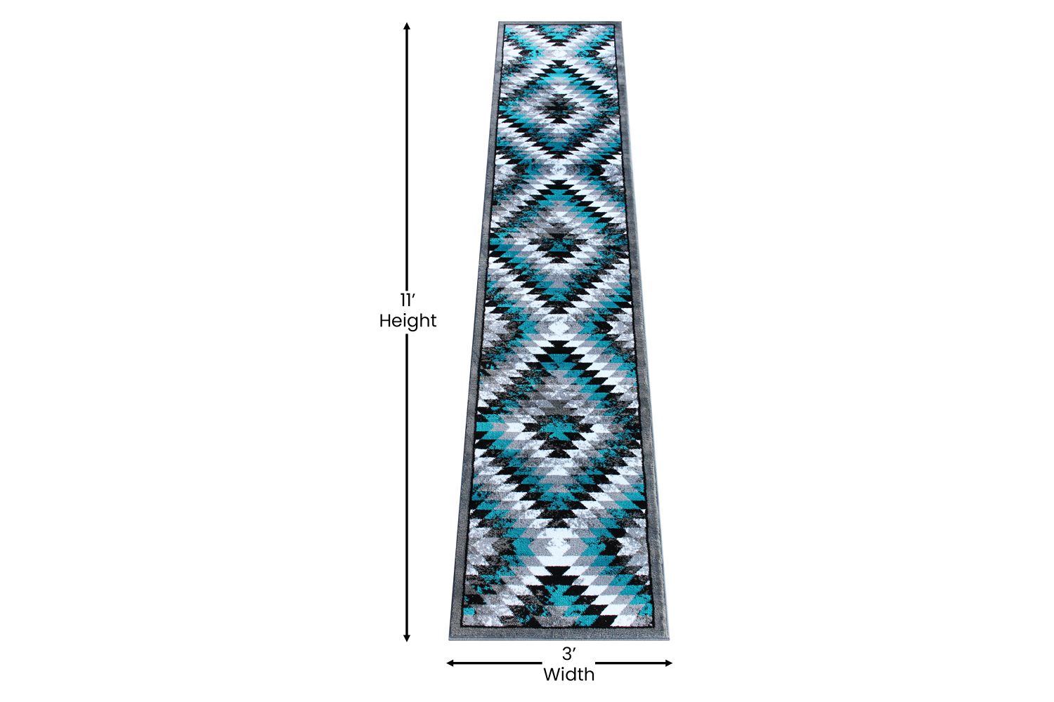 BLNK Teagan Collection Southwestern Style Olefin Area Rug with Jute Backing - Turquoise, 2'W x 11'L