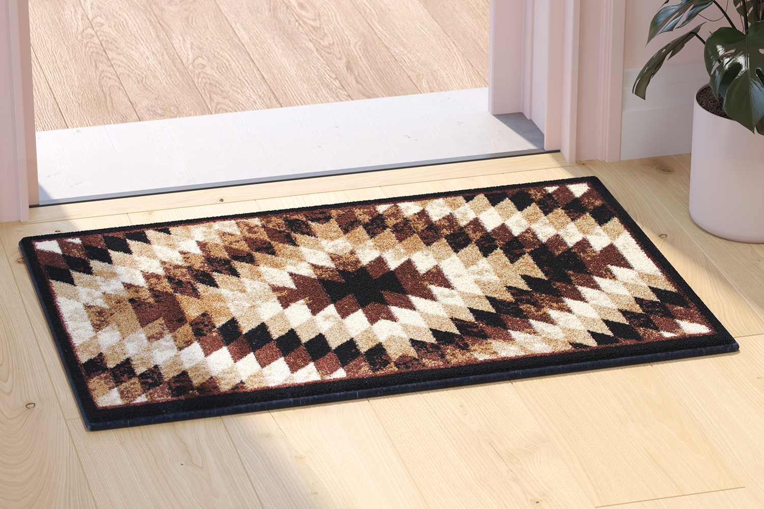 BLNK Teagan Collection Southwestern Style Olefin Area Rug with Jute Backing - Brown, 2'W x 3'L