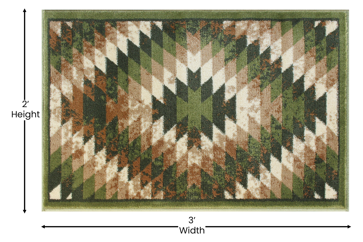 BLNK Teagan Collection Southwestern Style Olefin Area Rug with Jute Backing - Green, 2'W x 3'L