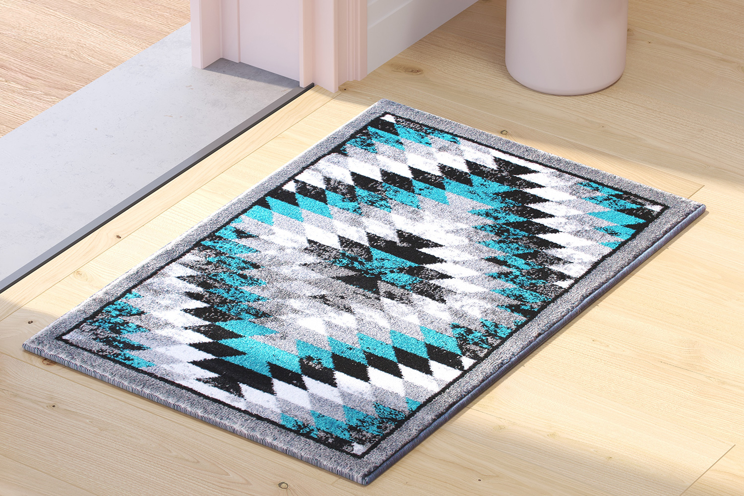 BLNK Teagan Collection Southwestern Style Olefin Area Rug with Jute Backing - Turquoise, 2'W x 3'L