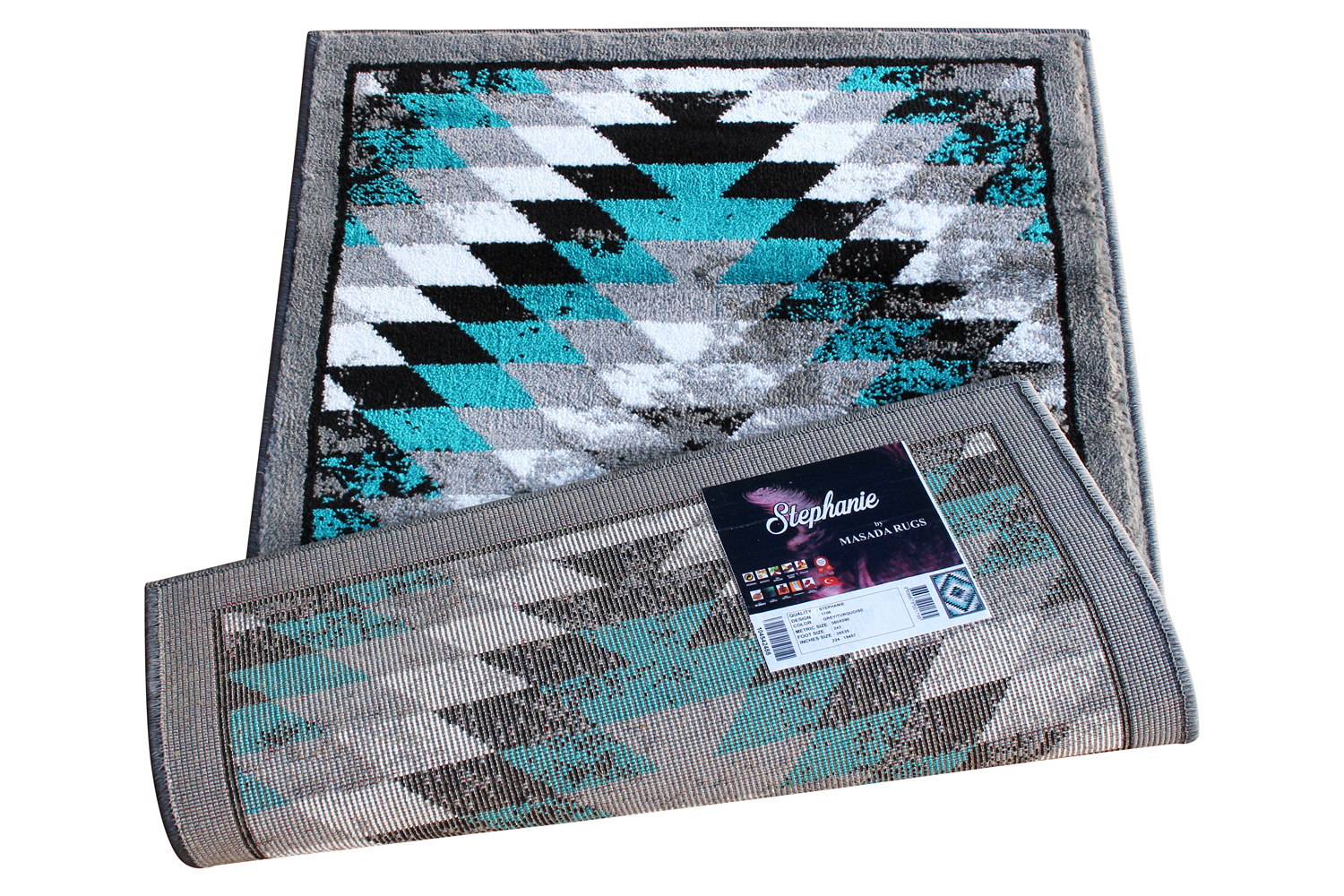 BLNK Teagan Collection Southwestern Style Olefin Area Rug with Jute Backing - Turquoise, 2'W x 3'L