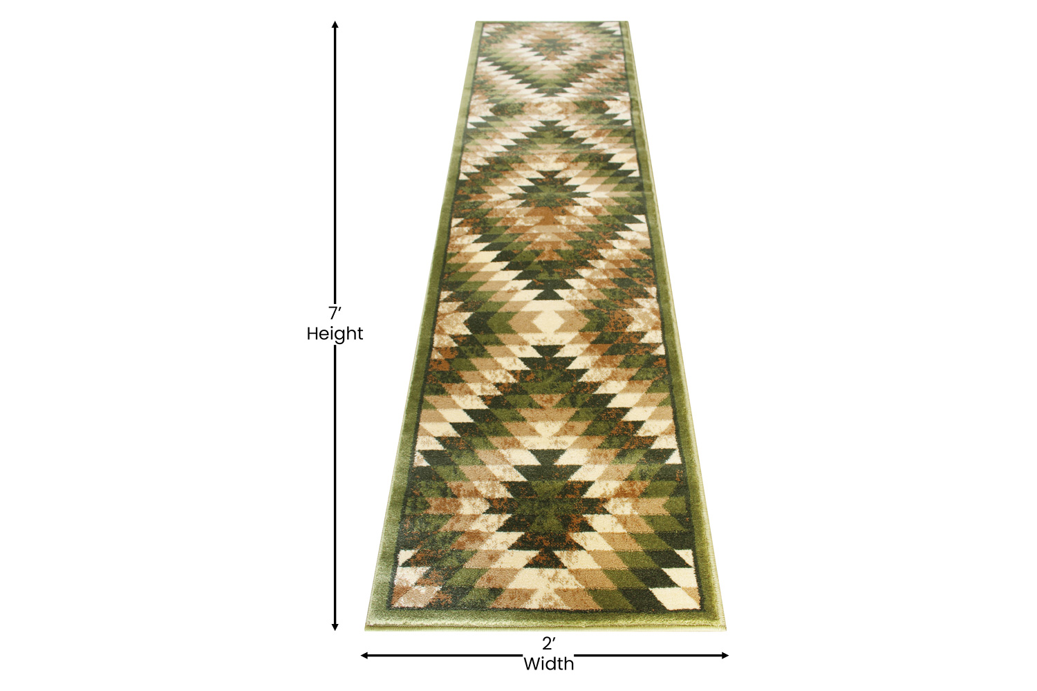 BLNK Teagan Collection Southwestern Style Olefin Area Rug with Jute Backing - Green, 2'W x 7'L