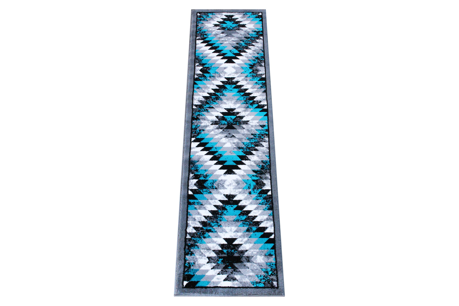 BLNK Teagan Collection Southwestern Style Olefin Area Rug with Jute Backing - Turquoise, 2'W x 7'L