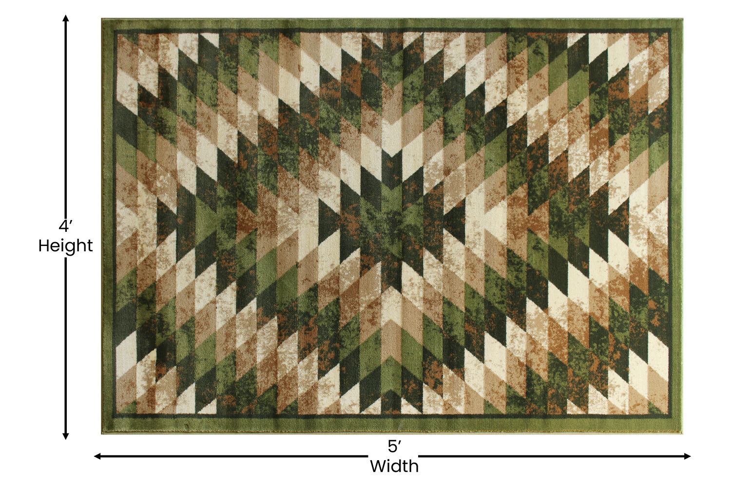 BLNK Teagan Collection Southwestern Style Olefin Area Rug with Jute Backing - Green, 4'W x 5'L