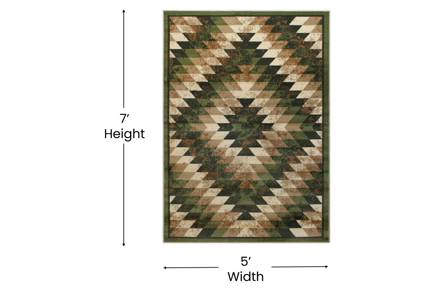 BLNK Teagan Collection Southwestern Style Olefin Area Rug with Jute Backing - Green, 5'W x 7'L