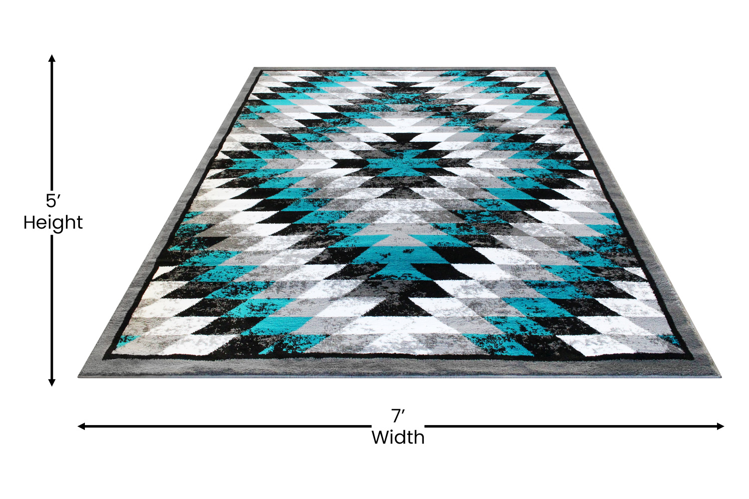 BLNK Teagan Collection Southwestern Style Olefin Area Rug with Jute Backing - Turquoise, 5'W x 7'L