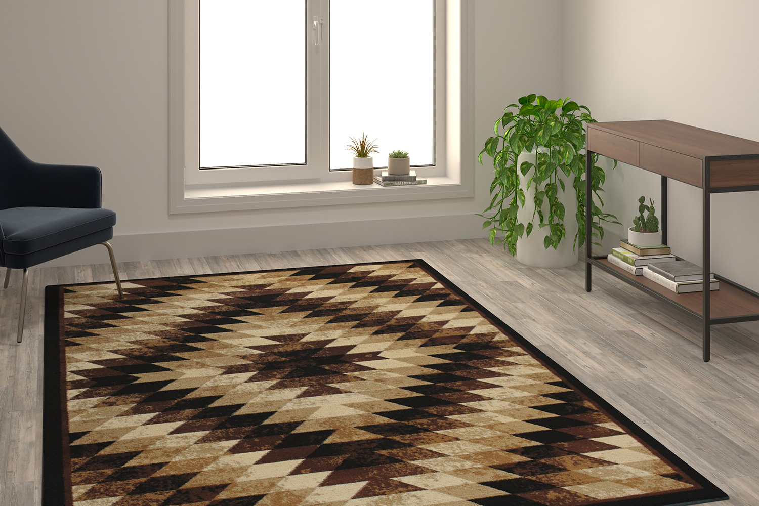 BLNK Teagan Collection Southwestern Style Olefin Area Rug with Jute Backing - Brown, 6'W x 9'L