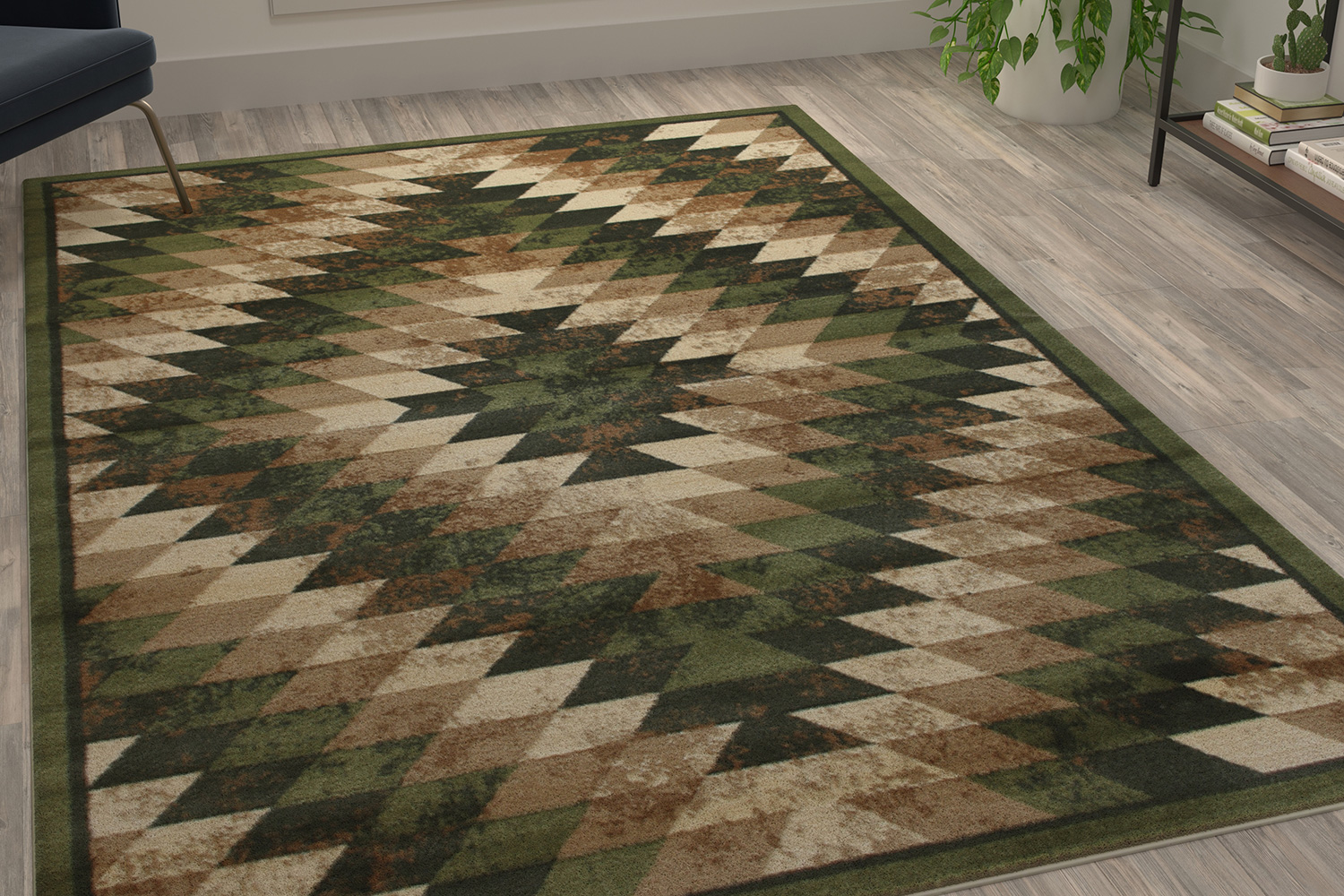 BLNK Teagan Collection Southwestern Style Olefin Area Rug with Jute Backing - Green, 6'W x 9'L