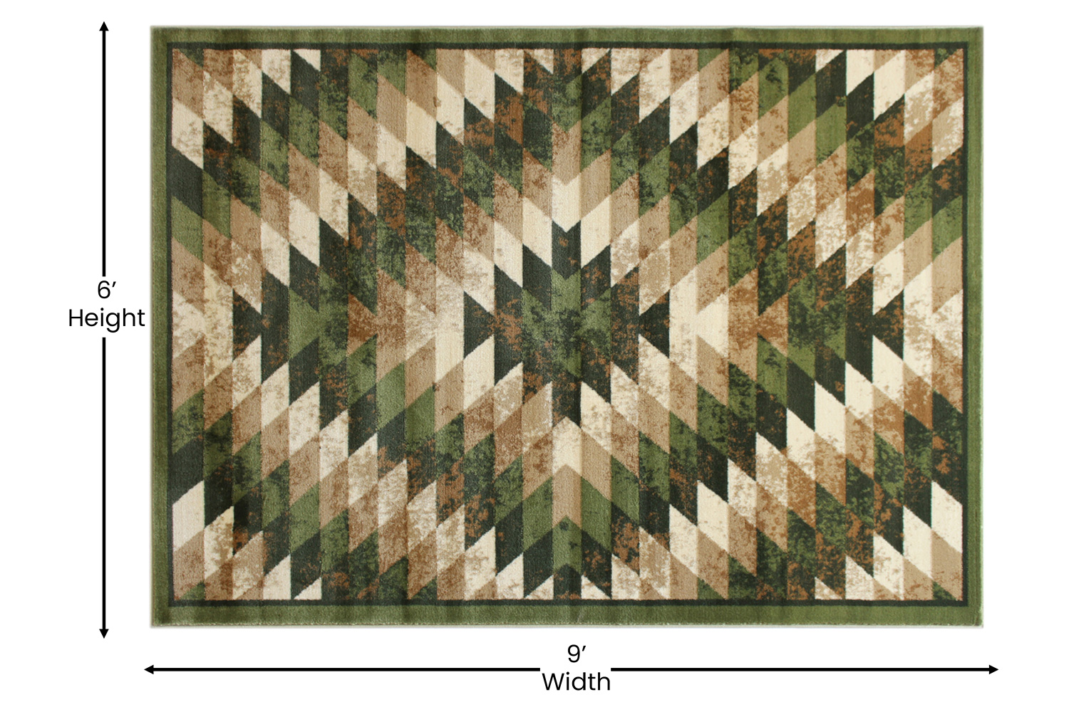 BLNK Teagan Collection Southwestern Style Olefin Area Rug with Jute Backing - Green, 6'W x 9'L