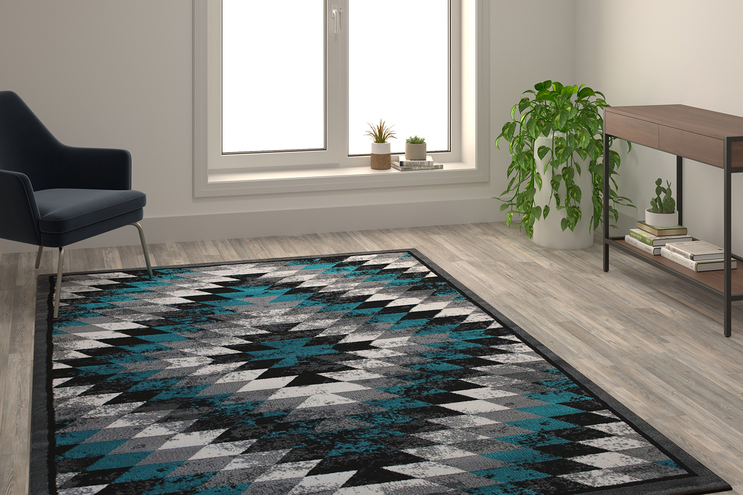 BLNK - Teagan Collection Southwestern Style Olefin Area Rug with Jute Backing