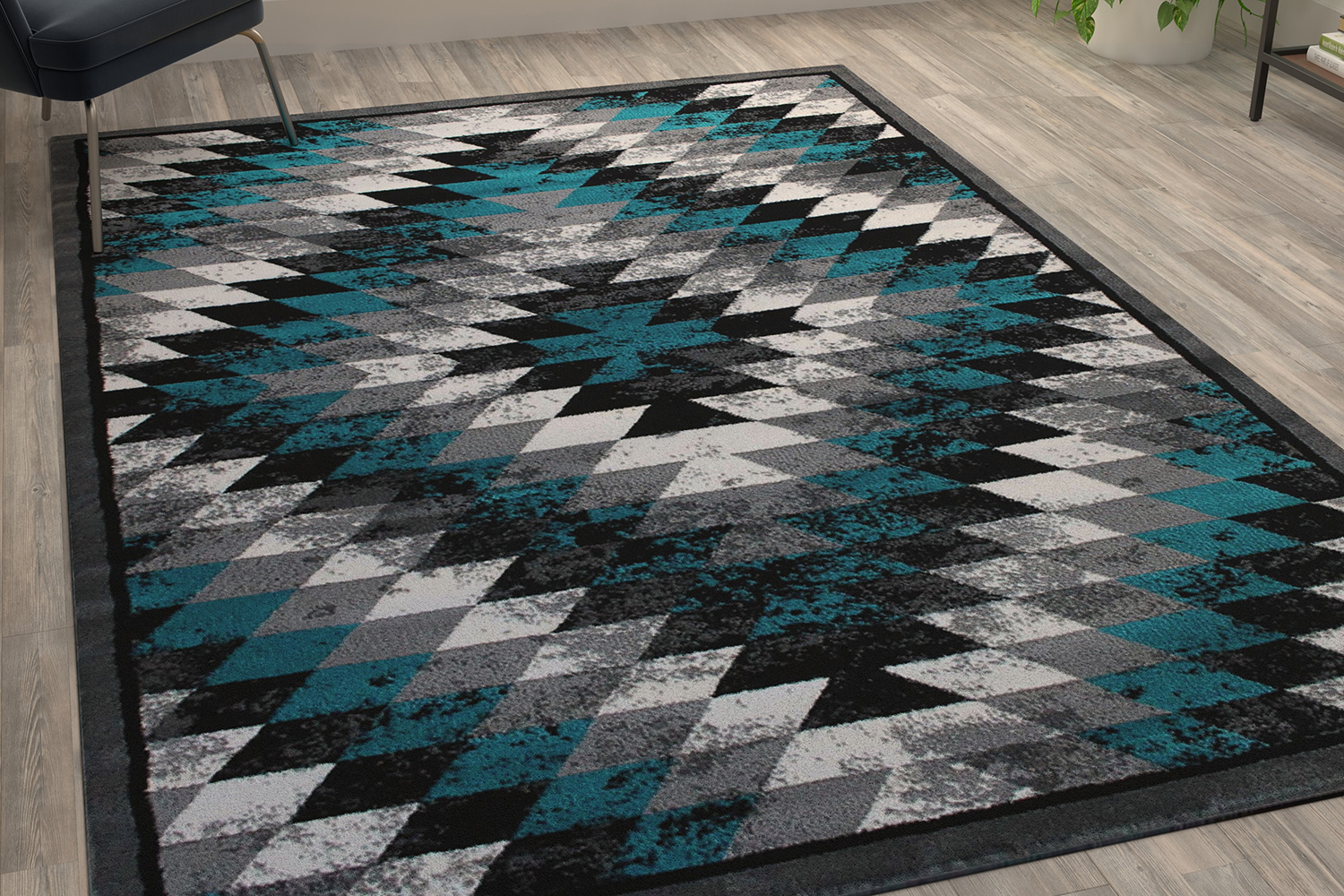 BLNK Teagan Collection Southwestern Style Olefin Area Rug with Jute Backing - Turquoise, 6'W x 9'L