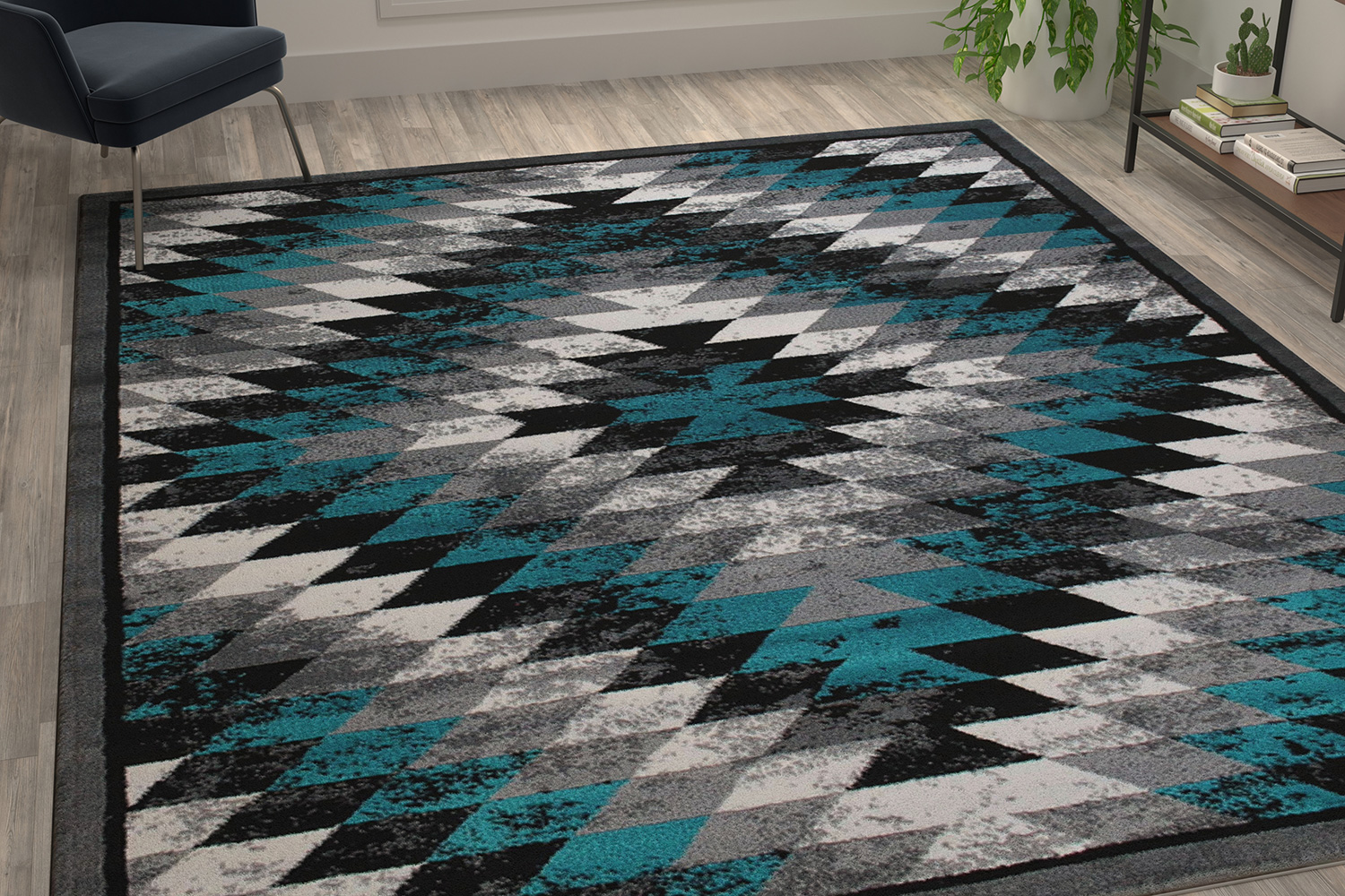 BLNK Teagan Collection Southwestern Style Olefin Area Rug with Jute Backing - Turquoise, 8'W x 10'L