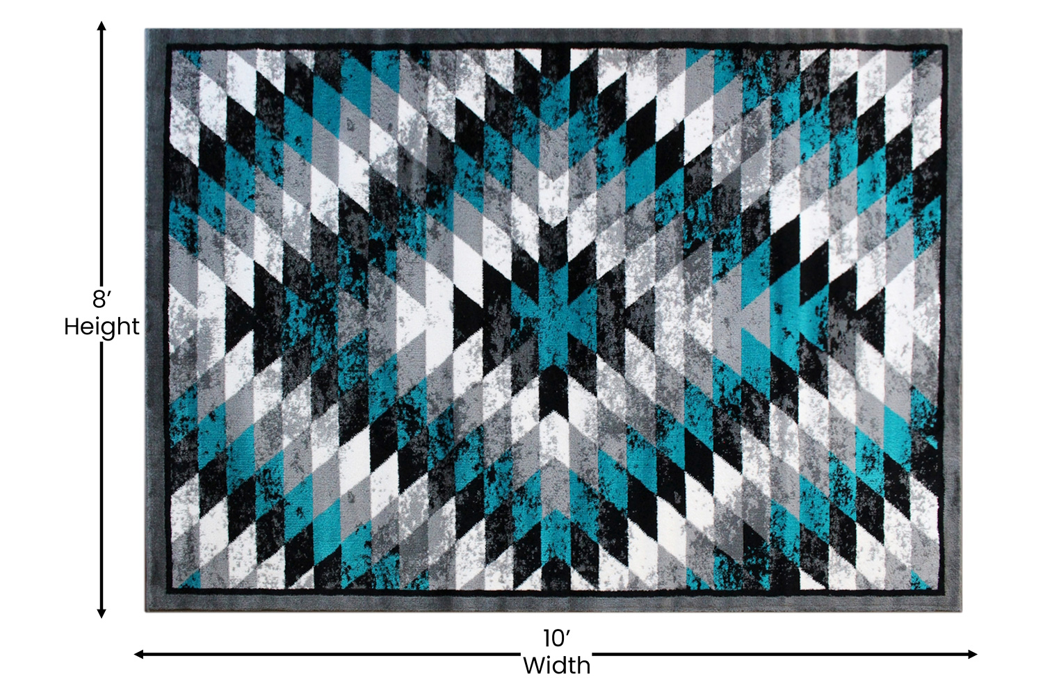 BLNK Teagan Collection Southwestern Style Olefin Area Rug with Jute Backing - Turquoise, 8'W x 10'L