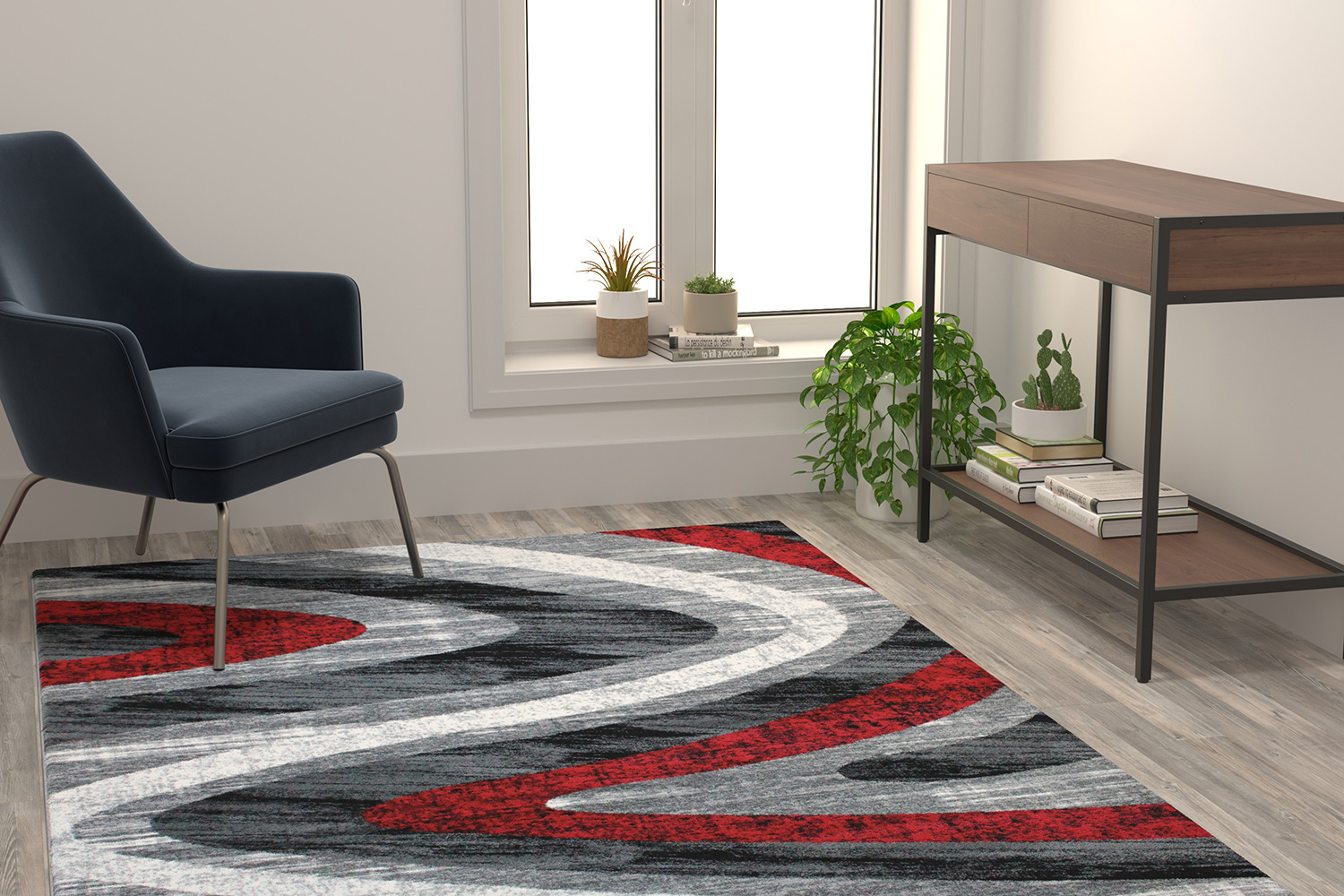 BLNK Altum Collection Olefin Wave Patterned Area Rug with Jute Backing - Red, 5'W x 7'L